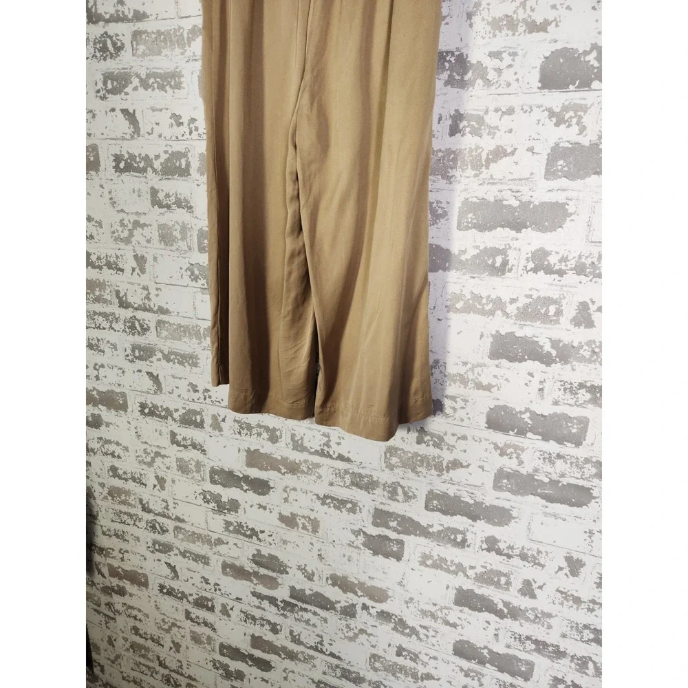 Preppy Wide Leg Palazzo Capri Pants XS Brown Oversized Quiet Luxury Academia